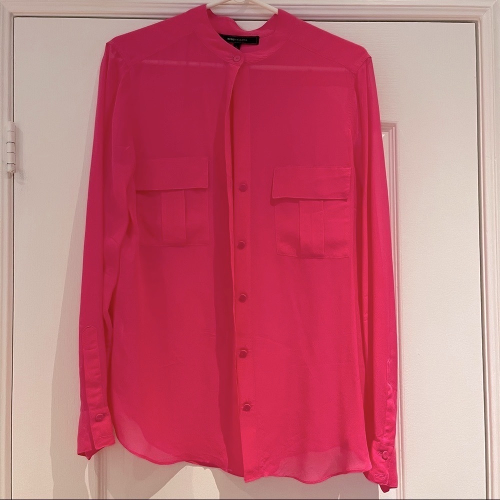BCBG 100% SILK PINK SHIRT